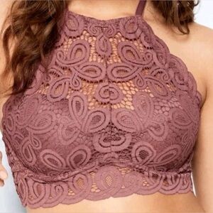 PINK Victoria’s Secret Lace High Neck Push-Up Bralette Mauve Dusty Rose Size L